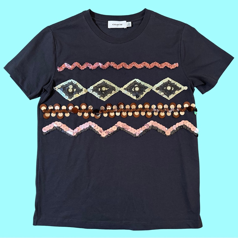 Coach Womens Tee with Sequin Patterns